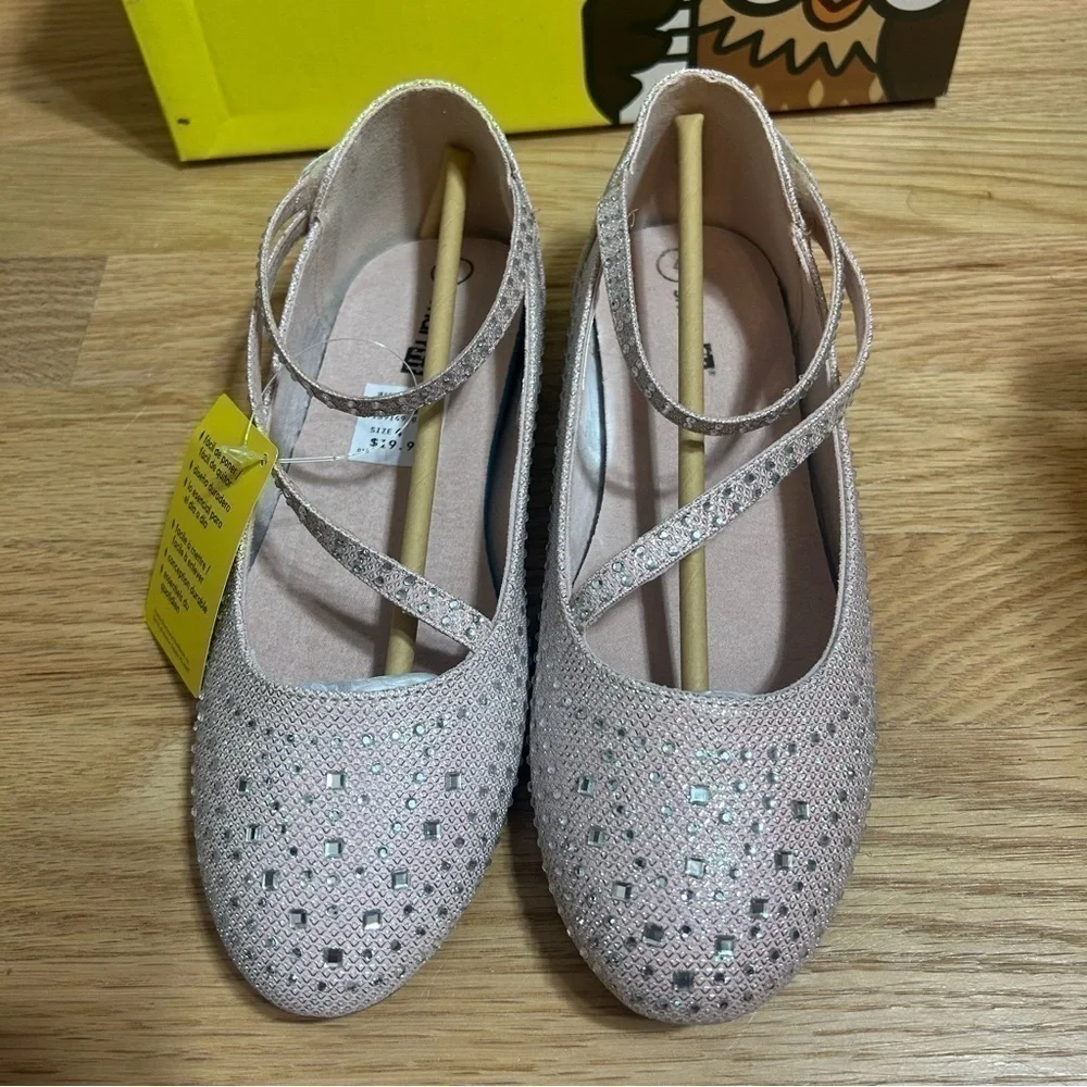Smartfit Pink Jeweled Flats Dress Shoes Sz 4 NEW Kids Girls